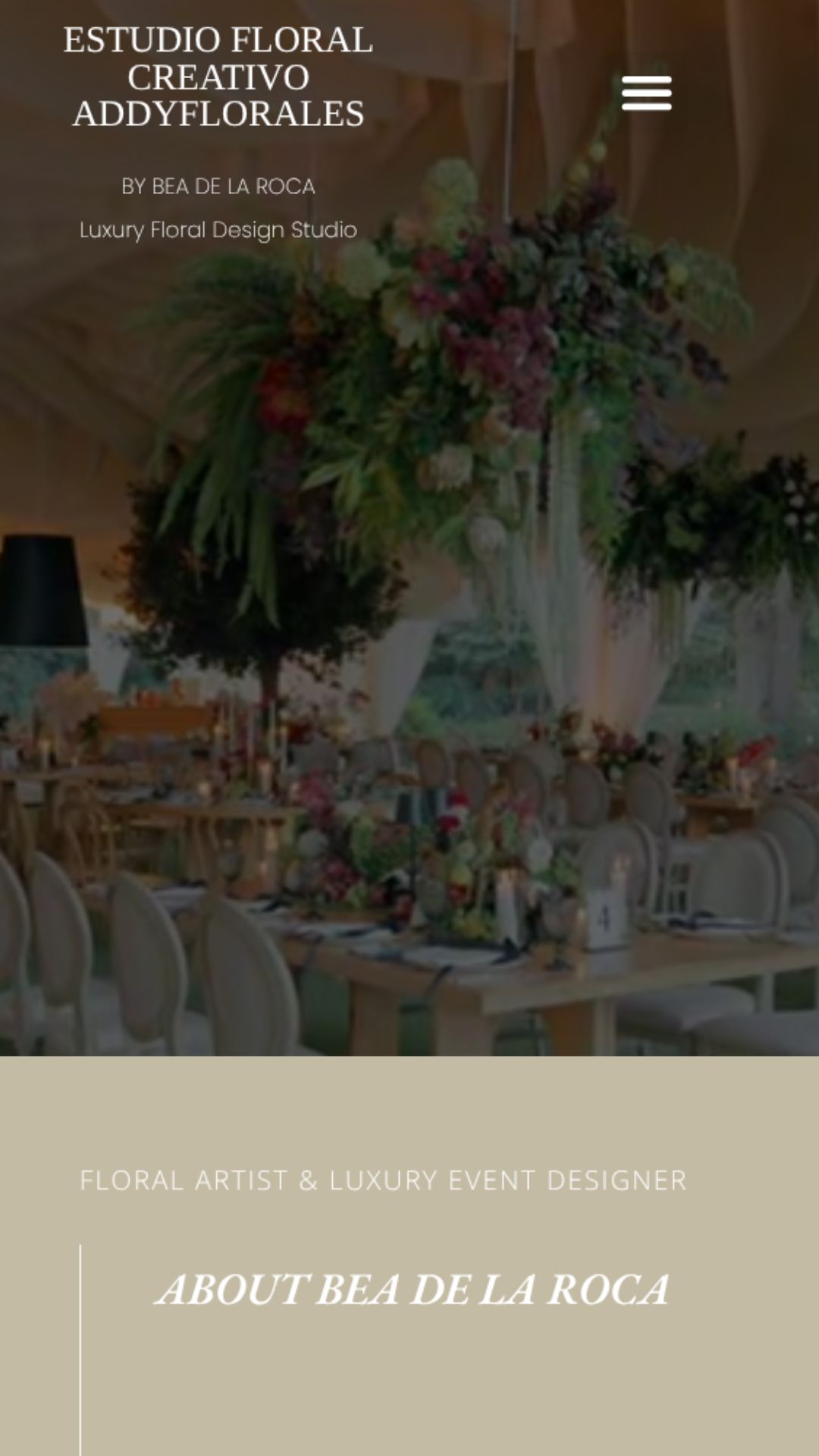 Versión móvil del sitio web de Addy Florales Weddings