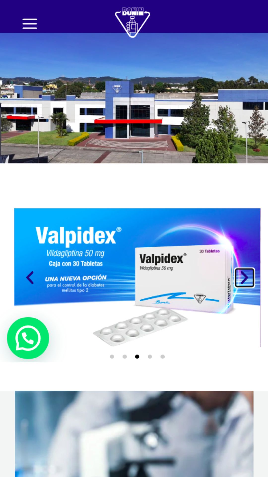 Versión móvil del sitio web de Laboratorios Bonin