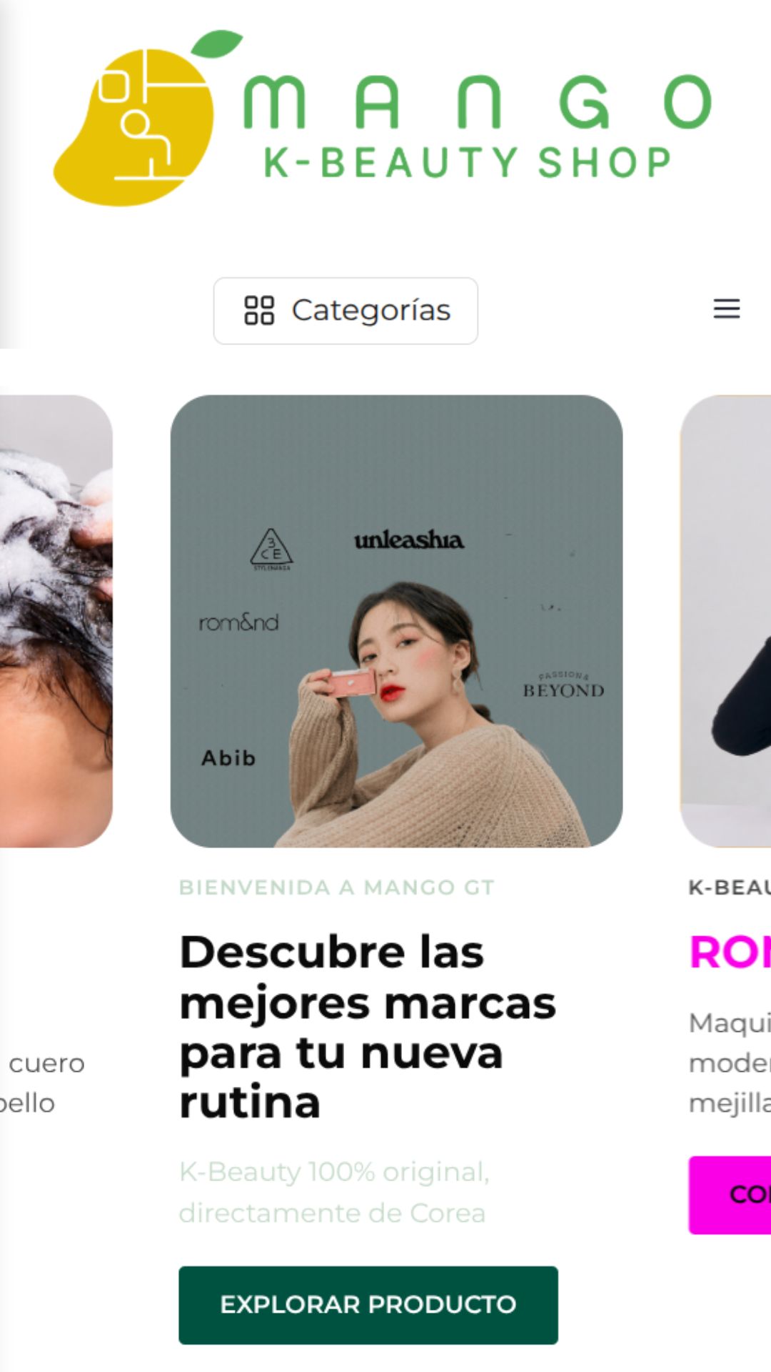 Versión móvil del sitio web de Mango K Beauty Shop